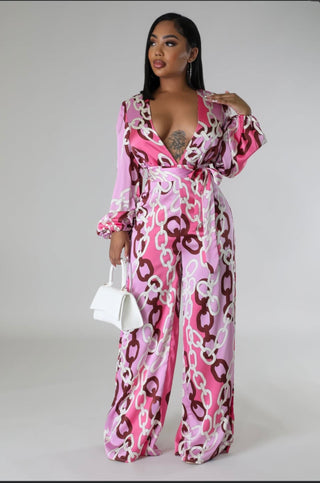 Pink Satin Chain Jumpsuit