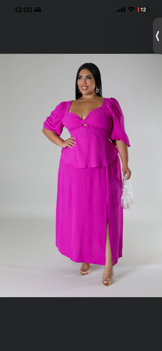 Fuchsia Puff Sleeve Smocked Back Midi Skirt Set – alternate view 3