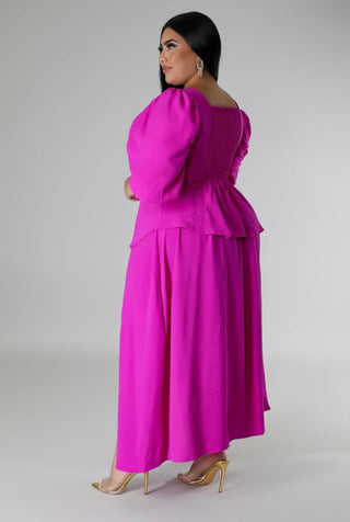 Fuchsia Puff Sleeve Smocked Back Midi Skirt Set – alternate view 4