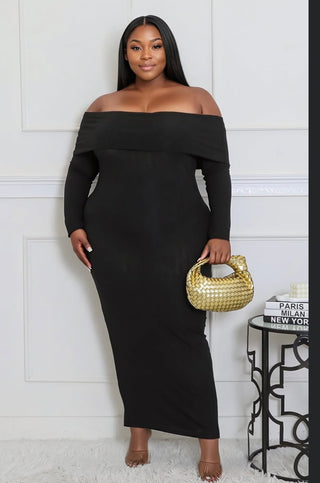 Black Off The Shoulder Long Sleeve Dress