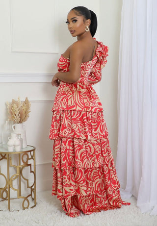 one shoulder ruffle layered maxi dress tall friendly elegant outfit