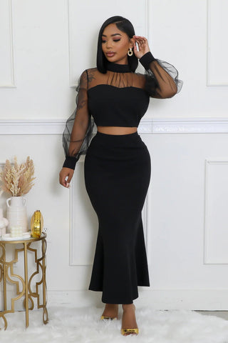 Bougie Illusion Mesh Sleeve Skirt Set - Tulleys Boutique