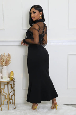 Bougie Illusion Mesh Sleeve Skirt Set - Tulleys Boutique