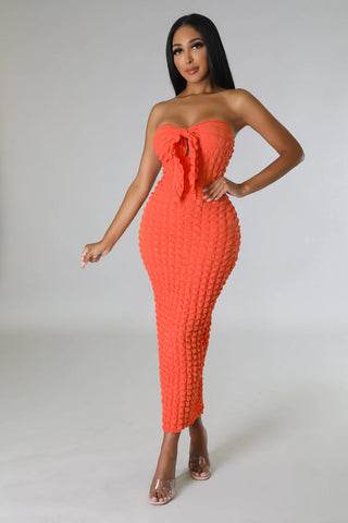 Coral Crush Halter Bubble Maxi Dress