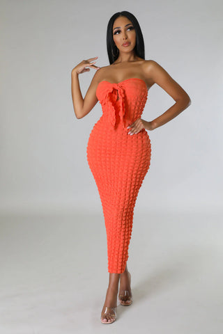 Coral Crush Halter Bubble Maxi Dress