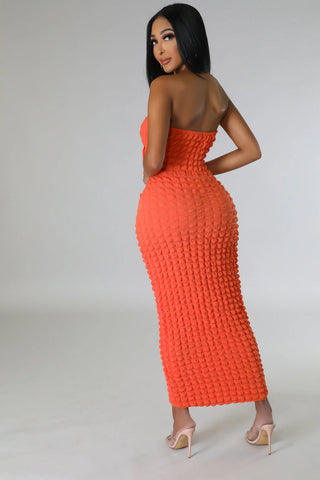 Coral Crush Halter Bubble Maxi Dress