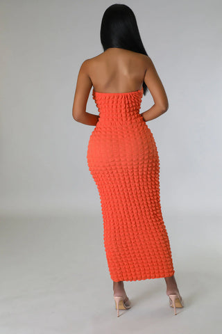 Coral Crush Halter Bubble Maxi Dress