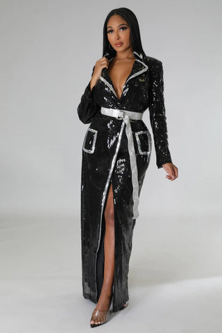 Showstopper Sequin Lapel Maxi Coat Dress - Tulleys Boutique