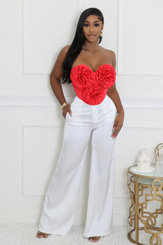 Red Sweetheart neckline rose detail stretch corset top