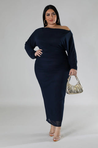 Luxe Navy Long Sleeve Bodycon Maxi Dress - Tulleys Boutique