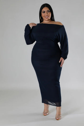 Luxe Navy Long Sleeve Bodycon Maxi Dress - Tulleys Boutique