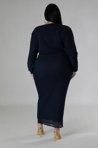 Luxe Navy Long Sleeve Bodycon Maxi Dress - Tulleys Boutique