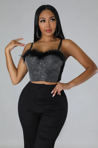 Feather Trim Sparkle Bustier Top - Tulleys Boutique