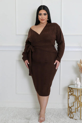 Luxe Cocoa Knit Wrap Midi - Tulleys Boutique