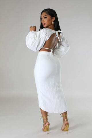 Ivory High-Waist Slit Skirt