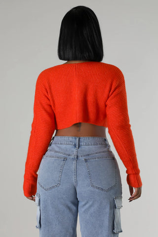 Women orange ribbed crop sweater long sleeve boutique top