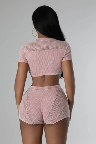 The Blush Allure Crochet Short Set