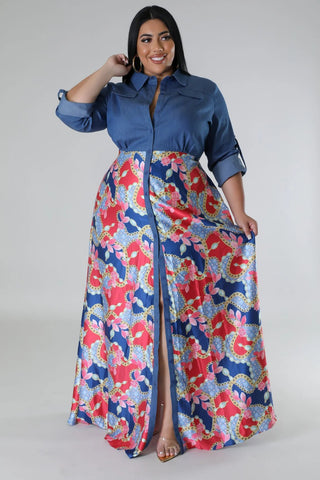 Blue Dynasty Satin Chain Maxi Dress - Tulleys Boutique