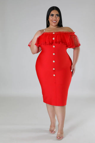 Ruffle Romance Off - Shoulder Bandage Dress - Tulleys Boutique