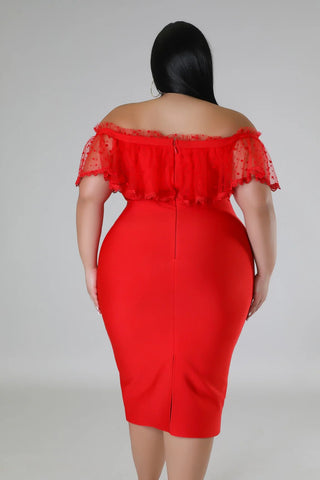 Ruffle Romance Off - Shoulder Bandage Dress - Tulleys Boutique