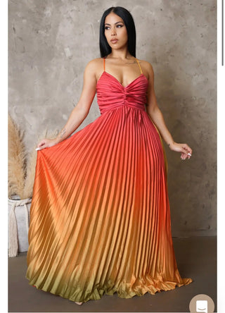 Ombre Pleated Maxi Dress