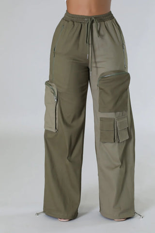 Olive high waist wide leg cargo pants women front view