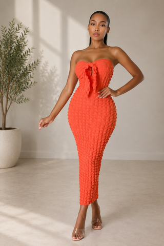Coral Bubble Halter Maxi Dress