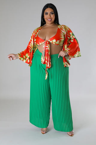 green pleated wide leg pants for women
