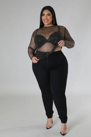 Sparkling rhinestone mesh top with round neckline