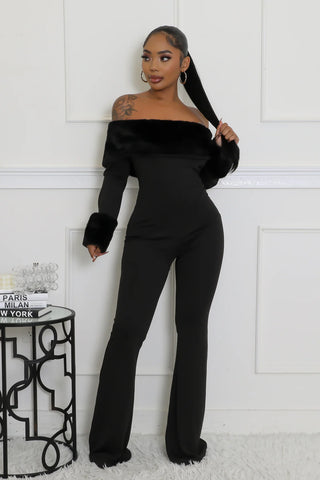 Tall Girl 34” Inseam Wide-Leg Jumpsuit – Fur Sleeve Detail