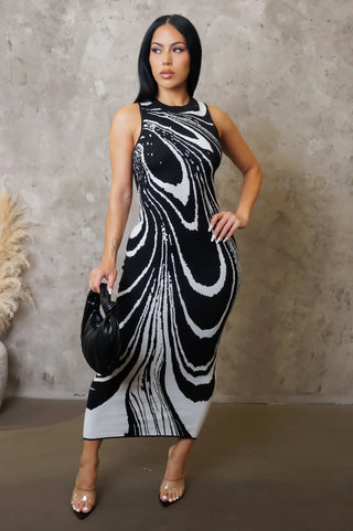 Black & White Bodycon Maxi Dress