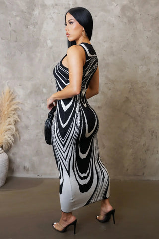 Black & White Bodycon Maxi Dress