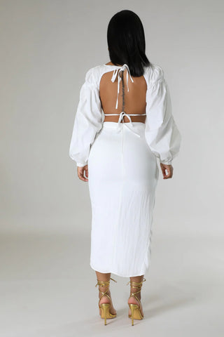 white high waisted slit skirt women elegant outfit
