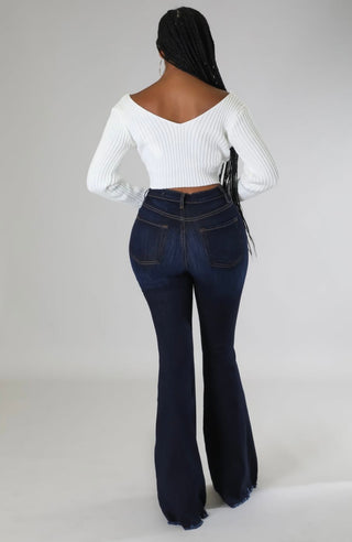 Midnight Curve Dark Wash Distressed Flare Jeans – alternate view 2