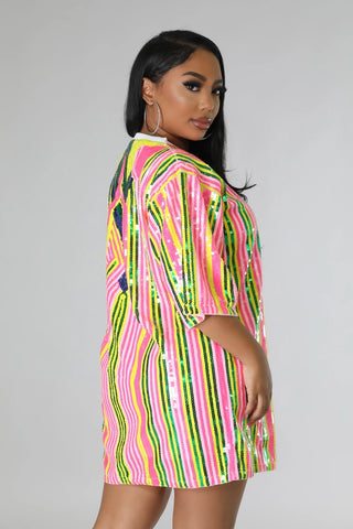 Women short sleeve sequin dress