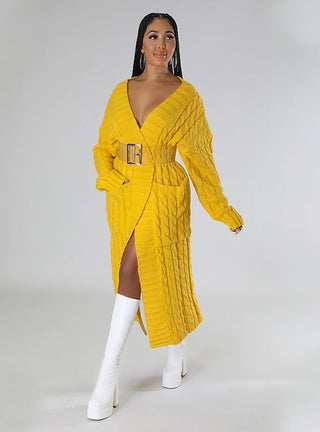 knitted long sleeve yellow cardigan
