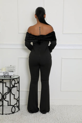 Tall Girl 34” Inseam Wide-Leg Jumpsuit – Fur Sleeve Detail