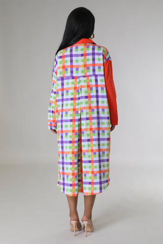 Multicolor Plaid Color Block Oversized Shirt Dress, alternate view 4