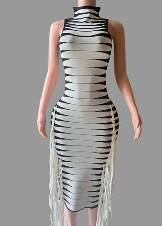 statement zebra dress with fringe accents for women