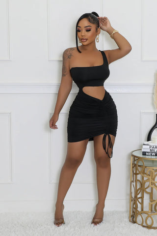 boutique black bodycon mini dress with waist cutout