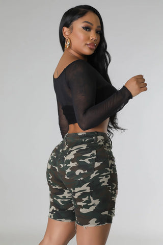 petite camo distressed biker shorts high waisted fitted camouflage shorts women boutique style