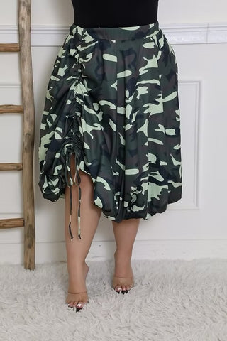 camo skirt with drawstring ruching

