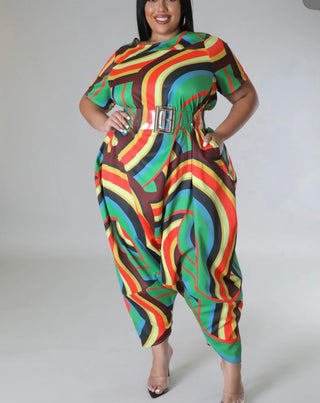 plus size colorful swirl print convertible jumpsuit or dress