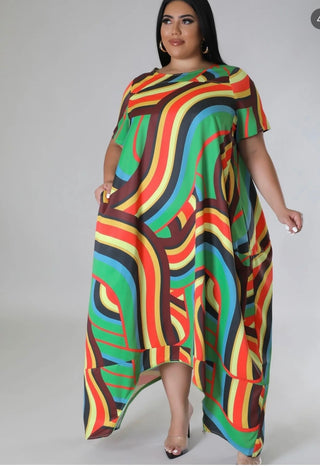 plus size colorful swirl print convertible jumpsuit dress oversized flowy dual wear outfit with pockets boutique fashion