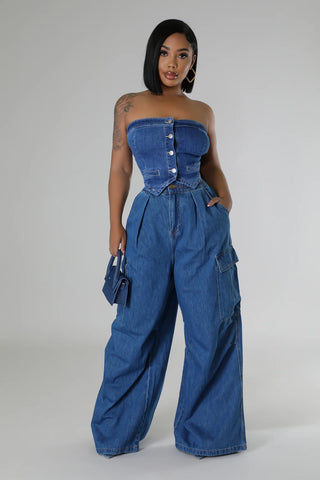 High waisted women’s denim cargo pants 
