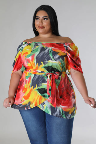 floral off shoulder blouse with tie waist
