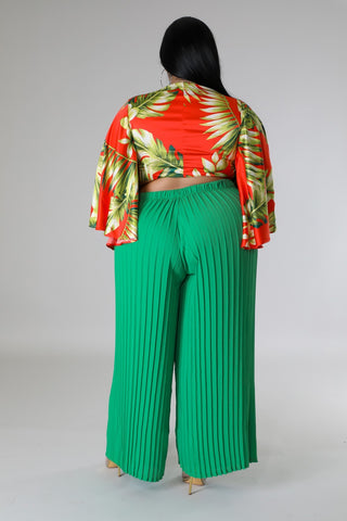 vacation style pleated green pants
