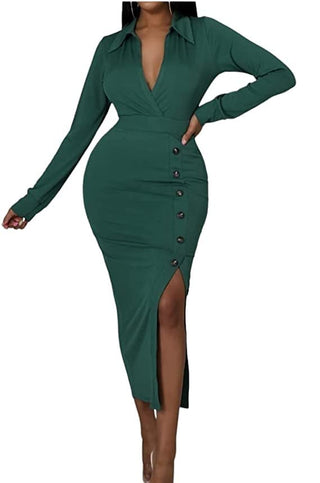 green button detail midi dress women
