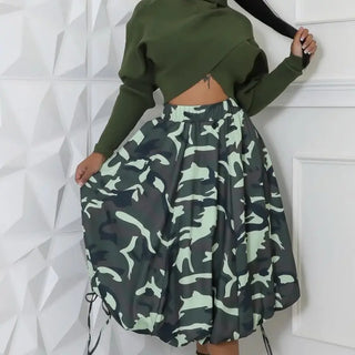 high waisted camo midi skirt women
