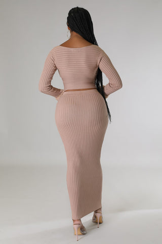 luxury ribbed sweater skirt set with fur cuffs
